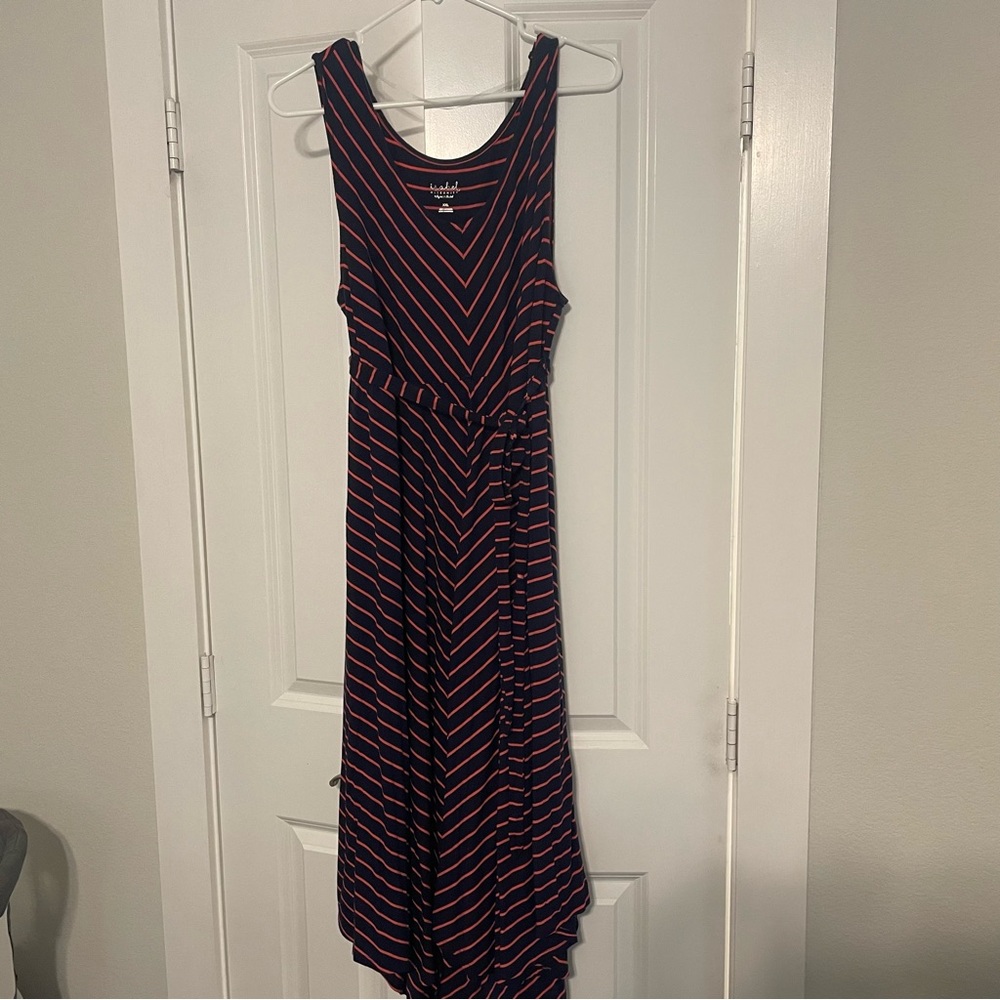 Sleeveless Isabel Maternity Striped Dress- Hi-Lo Hemline-XXL